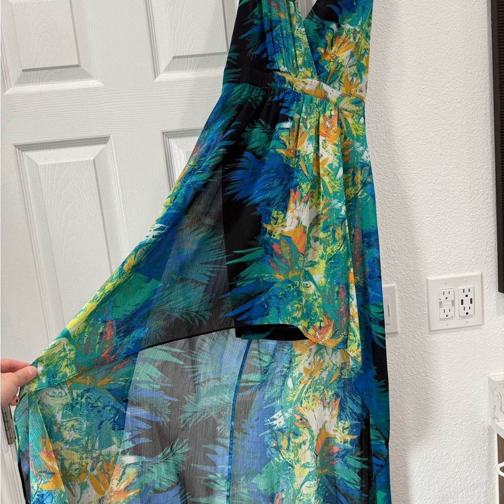 Floral V-Neck Maxi Dress in Teal & Blue
